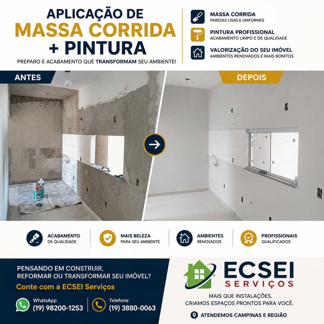 Aplicação de massa corrida e pintura - ECSEI Serviços
